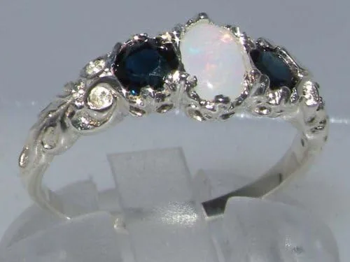 Miniatura 3 de Anillo de plata de ley 925 auténtica auténtica ópalo y zafiro para mujer
