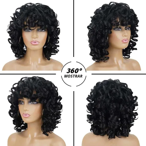 Miniatura 4 de andromeda Pelucas rizadas marrones para mujeres negras, peluca rizada afro suave con flequillo, suelta, bonita, rizada, resistente al calor, aspecto