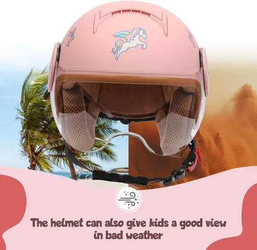 Miniatura 4 de Cascos de motocicleta de cara abierta 3/4 para niños de 4 a 15 años de edad, cascos de bicicleta de tierra ATV para niños jóvenes, casco medio