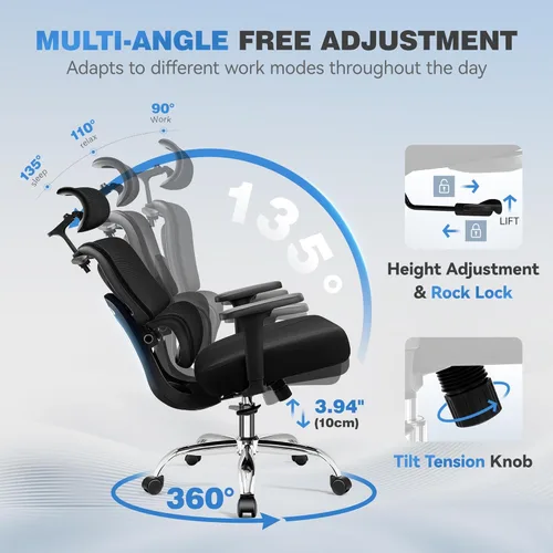Miniatura 7 de Ergonomic Office Desk Chair, Breathable Mesh Office Chair with Lumbar Support, Computer Desk Chairs Comfy for Home Office, Work, Study, 300LBS
