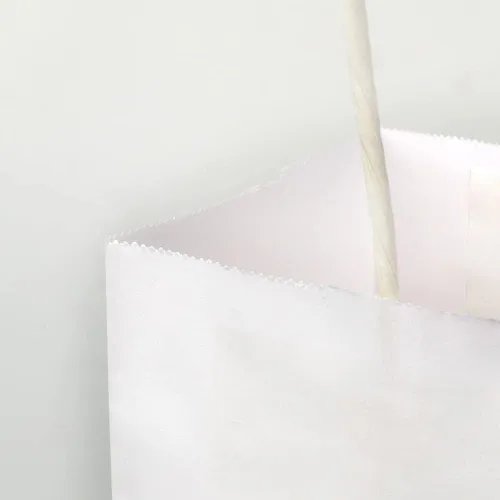 Miniatura 5 de Oikss Paquete de 100 bolsas de papel kraft blancas medianas de 8 x 4.75 x 10 pulgadas con asas a granel para favores de fiestas de cumpleaños, Blanco