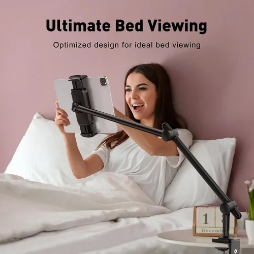 Miniatura 2 de AboveTEK Soporte para Tablet para Escritorio y Cama, Brazo de Aluminio para iPad con Abrazadera Giratoria de 360°, Soporte para Teléfono Ajustable