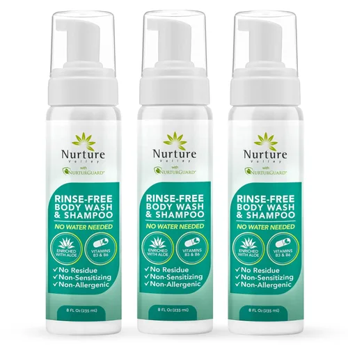 Nurture - Gel de baño y champú sin enjuague con aloe | Espuma limpiadora sin agua para el cabello y el cuerpo de grado hospitalario | Mujeres,
