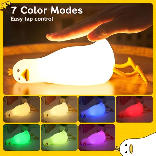 Miniatura 3 de Linda Luz Nocturna de Pato: Lámpara LED de Pato de Silicona para Bebé - 7 Colores Lámpara Nocturna para Niños - Luz Nocturna Recargable