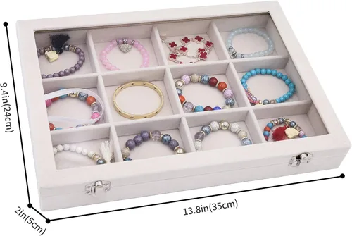 Miniatura 6 de Stratalife Organizador de joyas, organizador de pulseras, caja de almacenamiento apilable de 12 rejillas con tapa, joyero de terciopelo para cajón