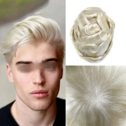 Miniatura 47 de Toupee - Sistema de reemplazo de cabello de polietileno completo para hombre, cabello humano europeo para hombre, tupé de 0.004 in, piel duradera