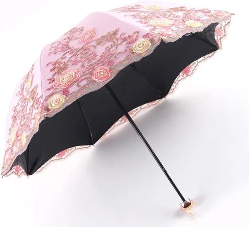 Miniatura 184 de Honeystore Sombrilla bordada con flor 3D plegable UV con encaje clásico