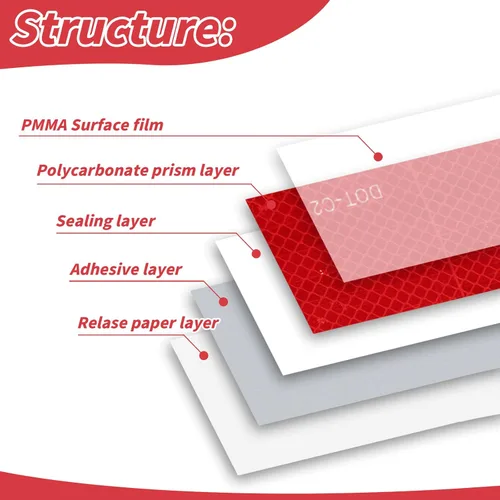 Miniatura 7 de Cinta reflectante DOT-C2 de 2 pulgadas X 600 pies, cintas de advertencia de seguridad en masa, cinta reflectante de precaución al aire libre Rojo