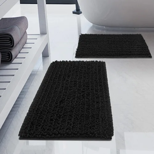 Miniatura 31 de Juego de 2 alfombras de baño de felpilla de lujo, parte inferior de goma termofusible gruesa, antideslizantes, alfombras de baño de secado rápido
