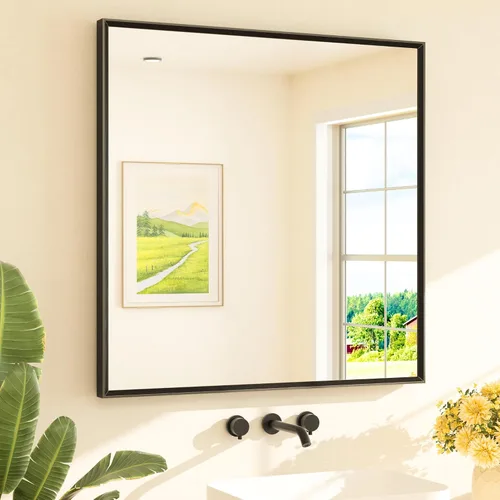 Miniatura 35 de TETOTE Espejo de Baño Dorado de 16" x 20" Latón Dorado Cepillado Rectangular con Marco Biselado Espejo de Tocador de Baño para Sobre el Lavabo