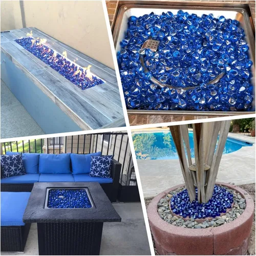 Miniatura 4 de GRISUN Diamantes de vidrio ignífugo azul cobalto para hoguera, rocas de vidrio templado reflectante de 1 pulgada de alto brillo para chimenea