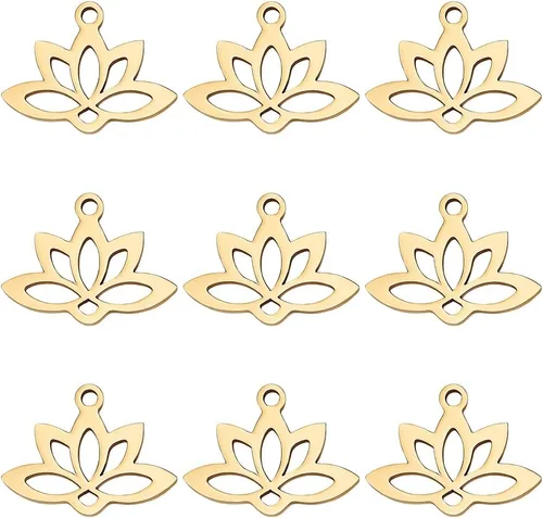 Miniatura 7 de Beebeecraft 1 Box 20Pcs Lotus Flower Charms 18K Gold Plated Brass Tibetan Style Flat Flower Charms for Jewelry Making