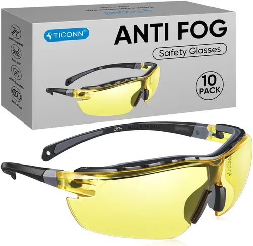 Miniatura 12 de TICONN Gafas de seguridad antivaho para hombres y mujeres, gafas protectoras ANSI Z87.1 a prueba de rayones con brazos ajustables y protección UV