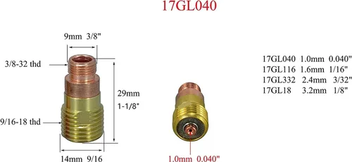 Miniatura 2 de RIVERWELD TIG Stubby Gas Lens 17GL040 0.040" y 0.039 in Orifice Fit SR WP 17 18 26 TIG Antorcha de soldadura 3pk