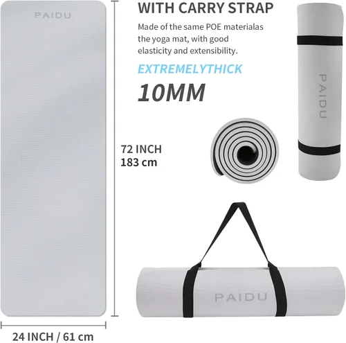 Miniatura 2 de PAIDU Tapete de yoga antideslizante y antidesgarros, extra grueso, 2/5 pulgadas (0.394 in), alta resistencia, esterillas de yoga POE profesionales
