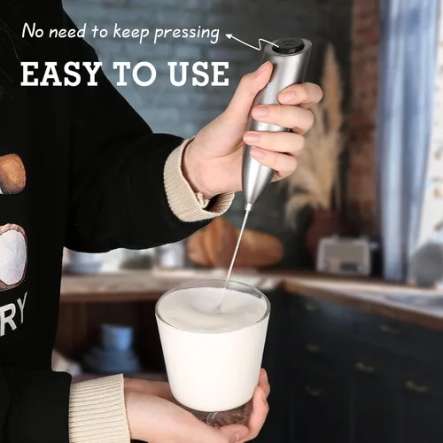 Miniatura 3 de SimpleTaste Espumador de leche de mano que funciona con baterías, eléctrico, fabricante de espuma, mezclador de bebidas con batidor de acero Gris