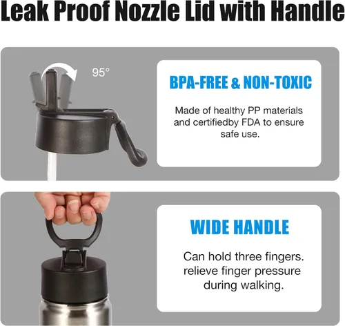 Miniatura 6 de Volhoply Botellas de agua aisladas con popote a granel, paquete de 8, botella deportiva de acero inoxidable de 22 onzas con tapa con asa, tazas