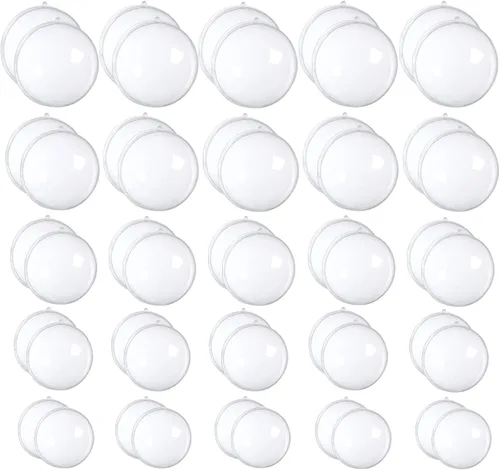 Miniatura 8 de 25 juegos de 50 piezas de adornos rellenables de plástico transparente, bola de manualidades DIY transparente, adorno de Navidad DIY transparente