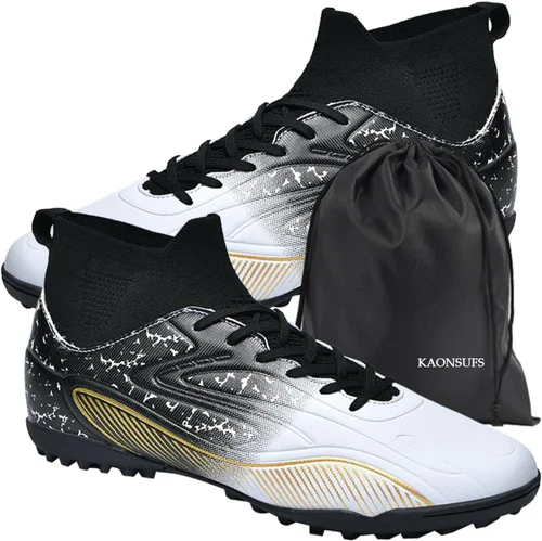 KAONSUFS Zapatos de fútbol para niños grandes, tacos de fútbol altos, con cordones, antideslizantes, para interiores, fútbol sala