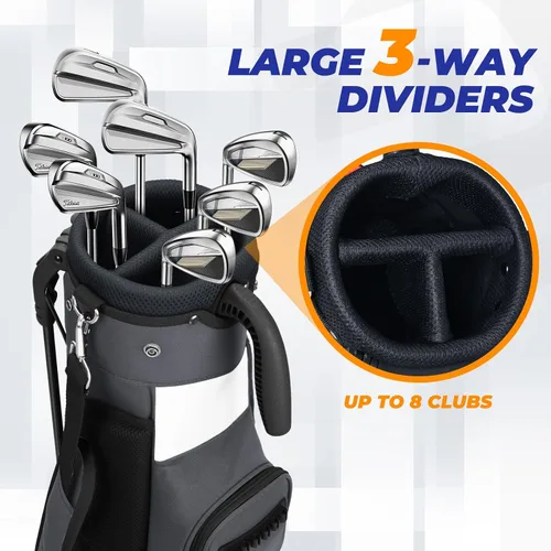 Miniatura 2 de Bolsa de golf con soporte, ligera, Par 3, con divisores de 3 vías, Oxford 900D resistente a la intemperie, 1.7kg, compacta pero espaciosa