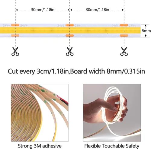 Miniatura 2 de Tira de Luces LED COB de 49.2 pies/15M CC 24V Blanco Frío 6000K 5760LEDs CRI 93+ 11000lm Brillo Uniforme IP20 No Impermeable Luces de Cinta LED
