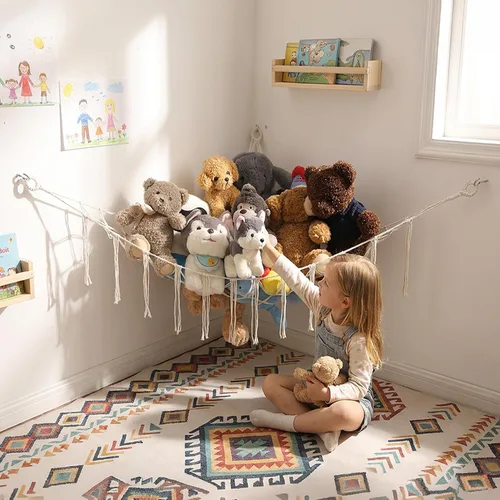 Miniatura 12 de YKBU Hamaca de animales de peluche, red colgante en la esquina, macramé, almacenamiento de animales de peluche, organizador de juguetes