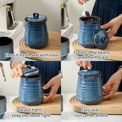 Miniatura 4 de Juego de botes de cocina HASENSE con tapa hermética para encimera, tarros de almacenamiento de alimentos vintage de cerámica de 25 onzas, juego de 3