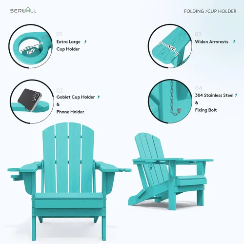 Miniatura 5 de SERWALL - Silla Adirondack con portavasos - Sillas Adirondack de composite HDPE para exteriores, uso para todo tipo de clima - Aruba Café