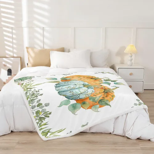 Miniatura 2 de Manfei Manta de calabaza otoñal, manta de cama floral de hojas verdes para decoración de habitación de niños y niñas, manta de plantas botánicas