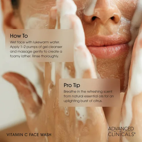 Miniatura 6 de Advanced Clinicals Limpiador facial suave con vitamina C para mujeres y hombres Jabón limpiador facial de gel con aroma a cítricos Aloe Vera +
