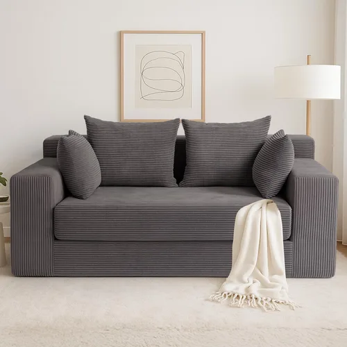 cidludto Sofá cama convertible 3 en 1, sofá cama plegable plegable – Sofá cama sin hueso y futón en el suelo, sofá cama extraíble de pana con 4 Gris