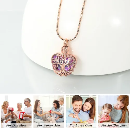 Miniatura 60 de Imrsanl Collar de urna de árbol de la vida con forma de corazón, joyería de cremación para hombres y mujeres, recuerdo, joyería conmemorativa