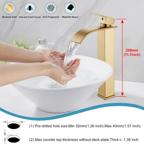 Miniatura 2 de Midanya Grifo de baño con boquilla de cascada de una sola manija, grifo de lavabo de baño de 1 agujero, moderno grifo de lavabo de lavabo de RV