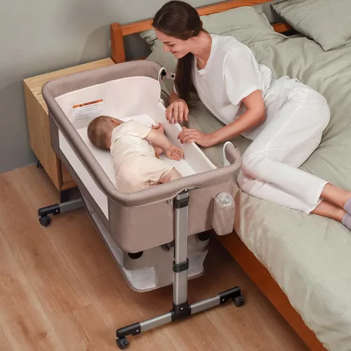 Soobaby Cuna para bebé, cuna 3 en 1, cama portátil ajustable para bebé, cuna para recién nacido, cama imprescindible para bebé, color caqui