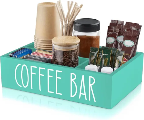 Miniatura 11 de Organizador de estación de café ALELION - Organizador de accesorios de encimera de madera con divisores removibles para cápsulas, condimentos