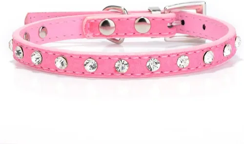 Miniatura 6 de Pimaodog - Collar de piel de ante elegante y deslumbrante con 1 fila de diamantes de imitación de cristal para mascotas, gatos, perros y cachorros