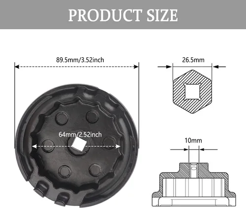Miniatura 2 de Salior Llave para filtro de aceite de 64mm, herramienta de extracción de filtro de aceite de aleación de aluminio compatible con filtros de aceite