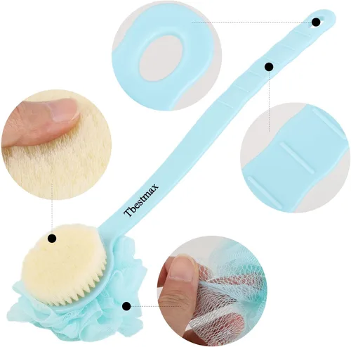 Miniatura 4 de Tbestmax Esponja de esponja para la espalda, cepillo de cuerpo de ducha de mango largo con esponja de malla suave para mujeres, baño exfoliante