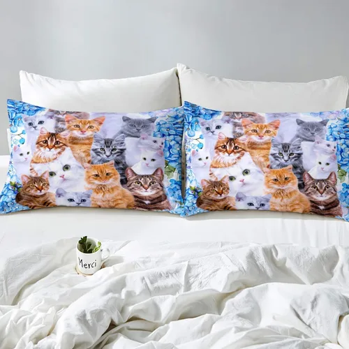 Miniatura 3 de Juego de funda de edredón para niños y niñas, con diseño de gatos y mascotas de dibujos animados, para niños y niñas, juego de funda de edredón