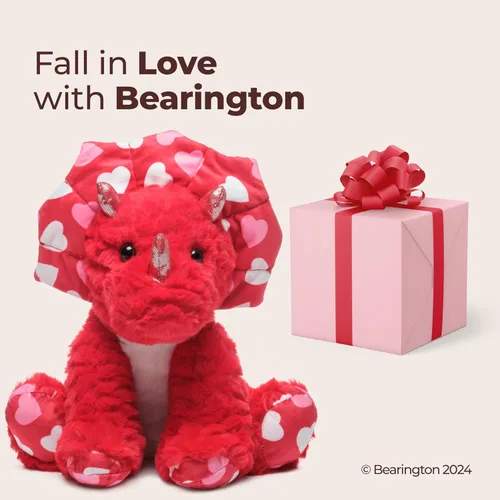 Miniatura 5 de Bearington Dinomite Dinosaur - Animal de peluche para el día de San Valentín, triceratops rojo de 11 pulgadas, regalo de dinosaurio de San Valentín