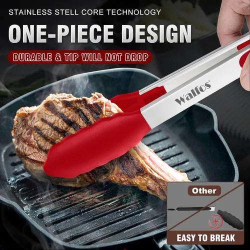 Miniatura 2 de Walfos Pinzas de silicona para cocinar: pinzas de cocina resistentes al calor para ensaladas, cocinar, asar, acero inoxidable y puntas de silicona