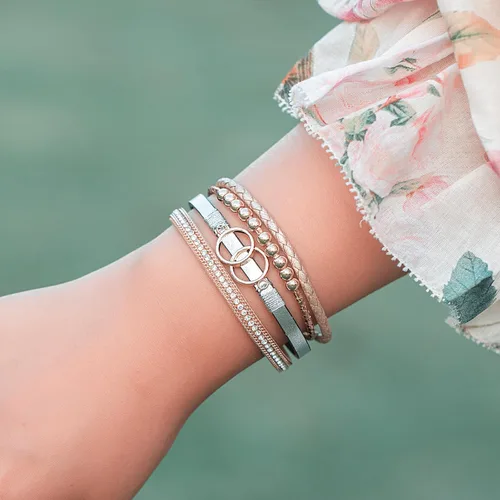 Miniatura 3 de FANCY SHINY Pulseras bohemias de cuero con cuentas doradas para mujer, apilables con cierre magnético