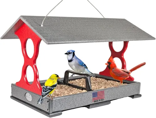 Miniatura 8 de JCs Wildlife Comedero Grande para Pájaros Verde y Marrón de Paso Libre con Bandeja Extraíble para Semillas con Orificios de Drenaje - Capacidad