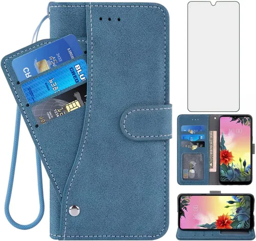 Asuwish Compatible con LG K50/Q60/X6/K12 MAX - Funda tipo cartera y protector de pantalla de vidrio templado, correa de muñeca, soporte para tarjeta