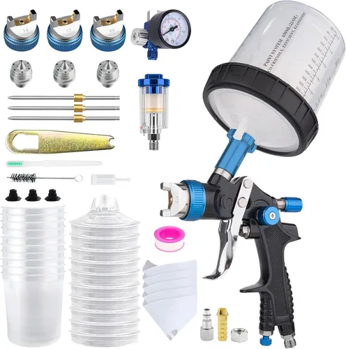 Miniatura 7 de El kit de pistola de pulverización de aire HVLP incluye 10 vasos de pintura desechables de 22.0 fl oz con boquillas de 1.4/1.7/0.079 in. La pistola