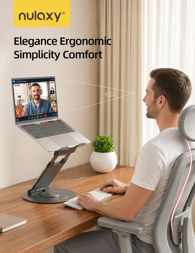 Miniatura 7 de Nulaxy Soporte telescópico giratorio de 360 grados para laptop, altura ajustable, diseño de extracción giratoria, elevador ergonómico para Gris-A