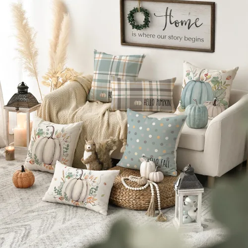 Miniatura 2 de AVOIN colorlife Juego de 4 fundas de almohada de Hello Fall Hello Pumpkin de 16 x 16 pulgadas, cosecha de Acción de Gracias de otoño, decoración