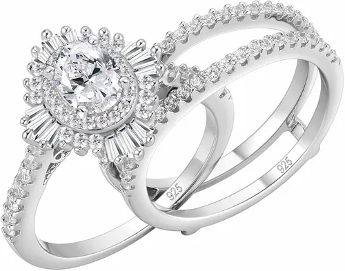 Newshe Jewellery Anillos de compromiso vintage para mujer AAAAA CZ anillo de boda realzador nupcial conjunto de 3.5 quilates plata de ley 925 halo