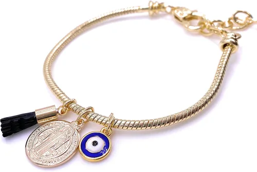 Miniatura 5 de LESLIE BOULES Pulsera de San Benito para mujer con dije de mal de ojo y piedra de azabache auténtica, Latón