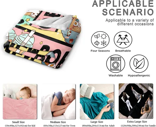 Miniatura 6 de Manta de anime de regalo para niñas, decoración de anime Kawaii para mujeres, manta de franela de dibujo de anime Ramen Boba, cosas para amantes